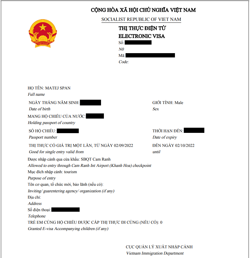 An Approval Letter for Vietnam Visa Upon Arrival